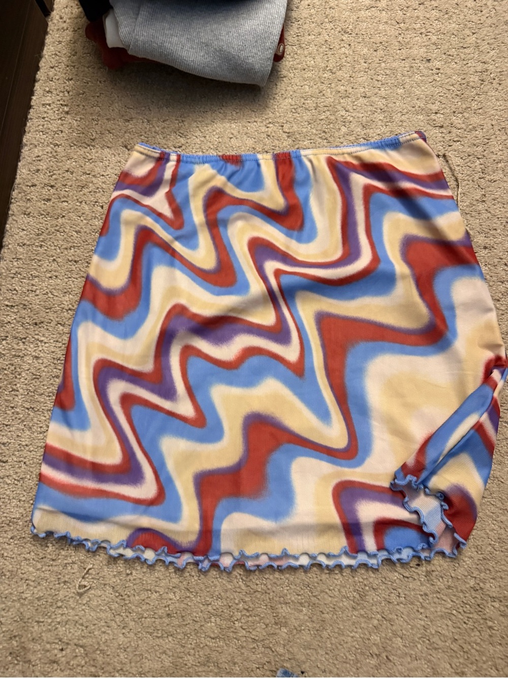 Urban Outfitters Wavy Mini Skirt in Blue, Red & Cream